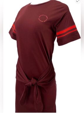 Scotch & Soda Burgundy Dress with Red Sleeve Stripes